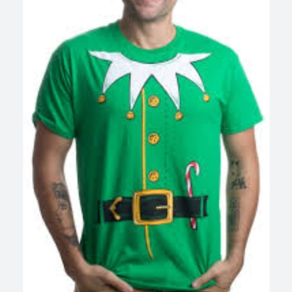 Gildan Santa's Elf Costume  Print Novelty Christmas Holiday T-Shirt Size L